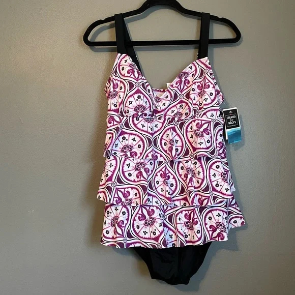NWT Swim Solutions Sz 12 Women’s Purple Seashell One-Piece Swimsuit Ret $102! - Picture 4 of 14